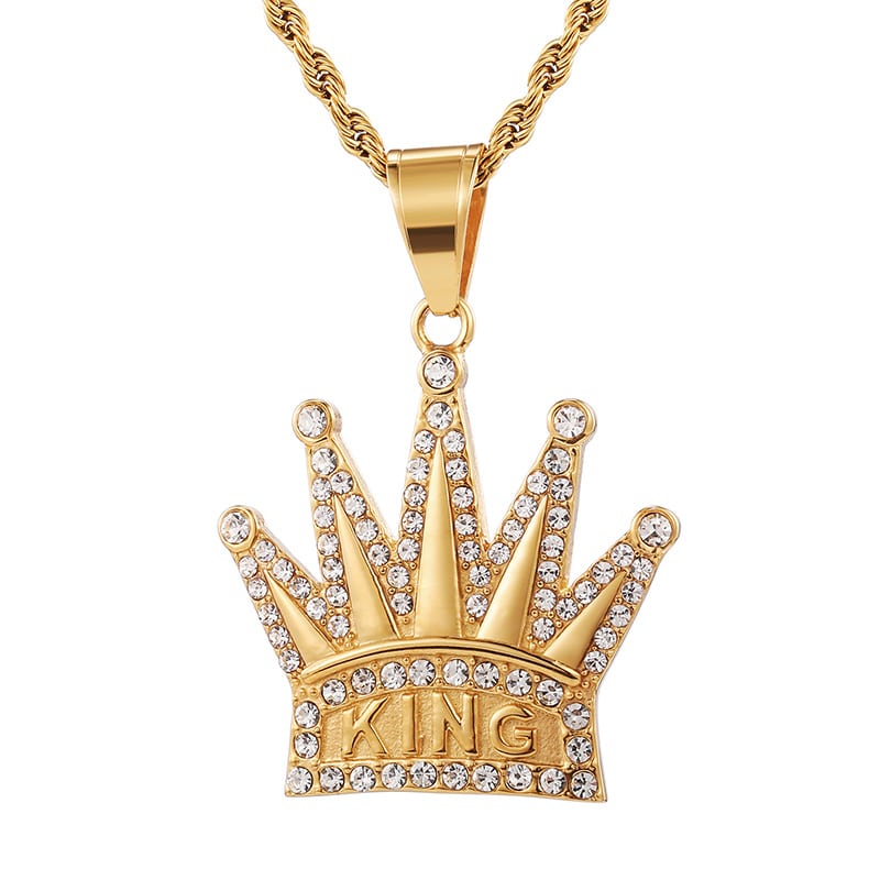 Crown King Iced Out 18k Gold Plated Necklace 24” length